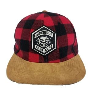 IMPERIALE BEER CAFE Snapbacj Hat Buffalo Check‎ Flat Suede Bill Adjustable Red